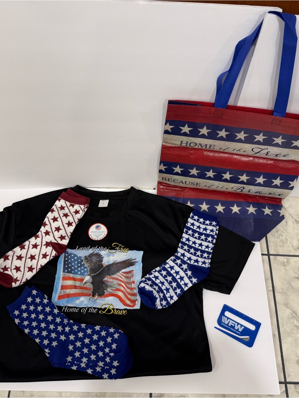 Military Veterans Black Patriotic Eagle Graphic T-shirt American Flag Large L